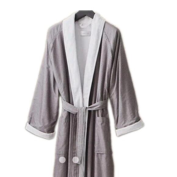 Frette Adult Size L Robe Luxury Belted Gray Terry LinedUnisex Pinstripe #4